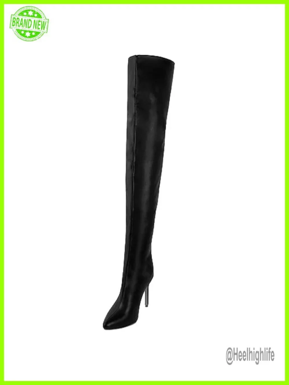 Faux Leather Pointed Toe Over the Knee High Boots Stiletto Heel Back Zipper